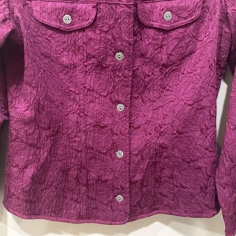Chico's‎ Textured Magenta Rose Swirl Jacket Shirt Button Up Sz Small